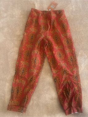 Leopard farm Rio  Rust Floral Print Elastic Waist Pants *rare*